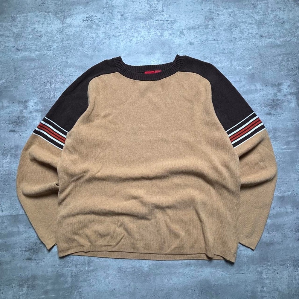 Mossimo Long Sleeve Tee Mens Medium Tan Excellent Y2K Earth Tone Striped Knit
